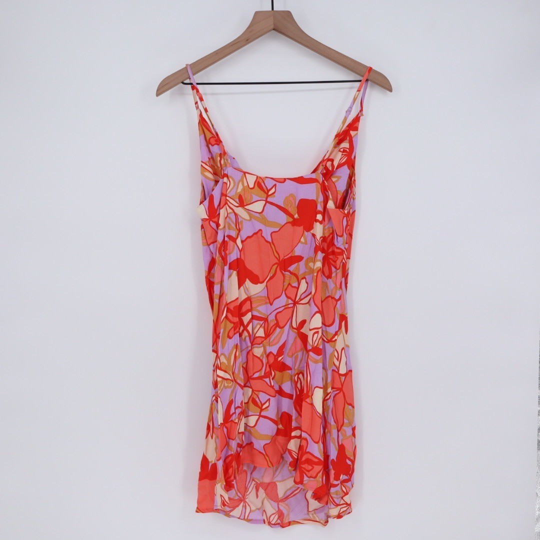 Olivaceous Floral Print Cowl Neck Slip Mini Dress Orange Purple Women's Size L