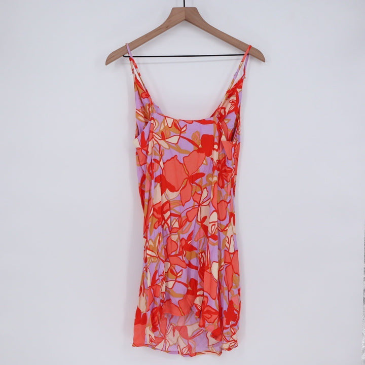 Olivaceous Floral Print Cowl Neck Slip Mini Dress Orange Purple Women's Size L