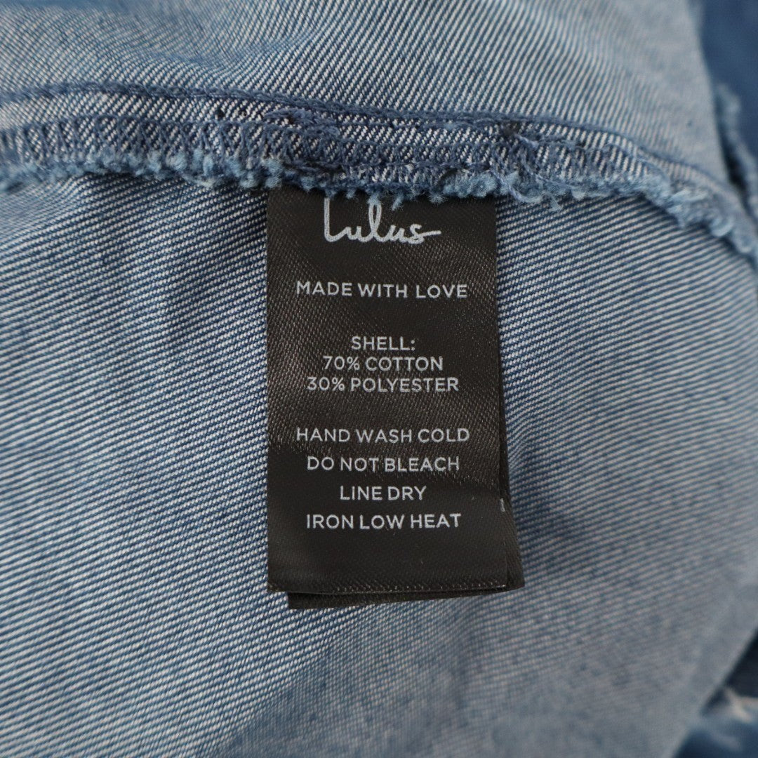 Lulus Laylie Midi Dress Womens XS Blue Medium Wash Denim Lace-Up Smocked Summer