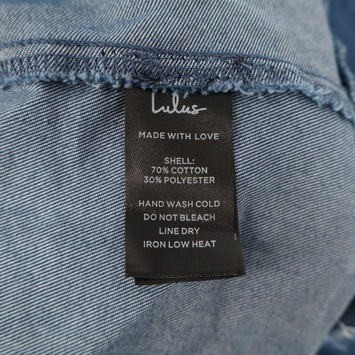 Lulus Laylie Midi Dress Womens XS Blue Medium Wash Denim Lace-Up Smocked Summer