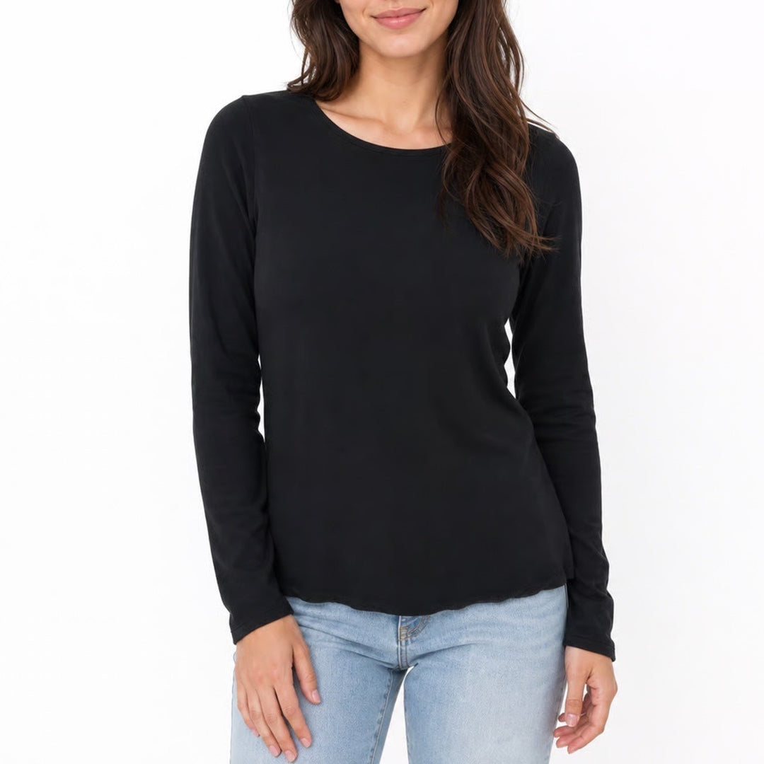 H&M Womens Black Long Sleeve Scoop Neck Cotton Stretch Basic Tee Shirt Size M