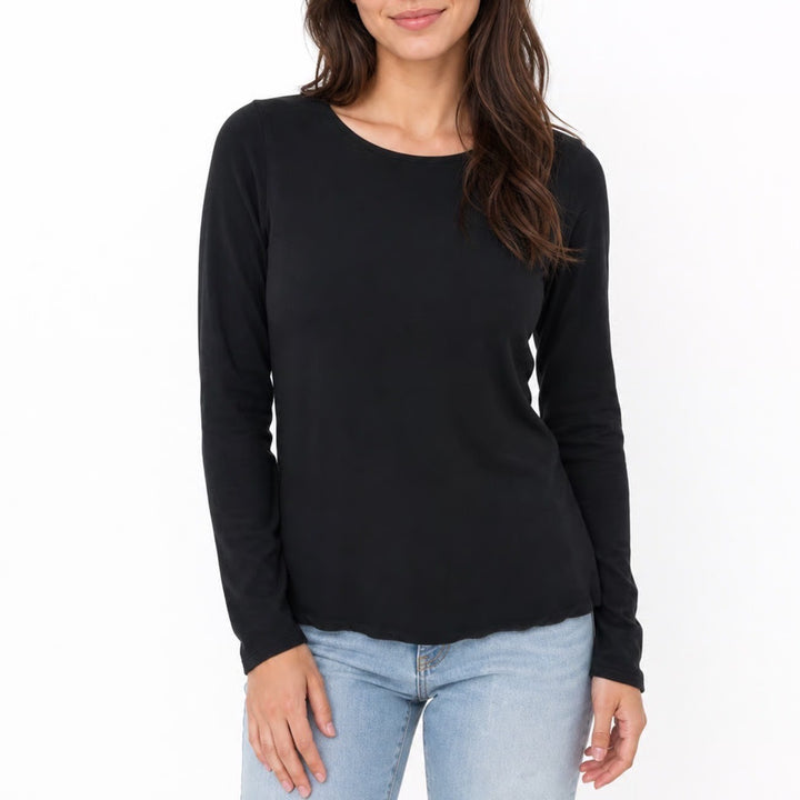 H&M Womens Black Long Sleeve Scoop Neck Cotton Stretch Basic Tee Shirt Size M
