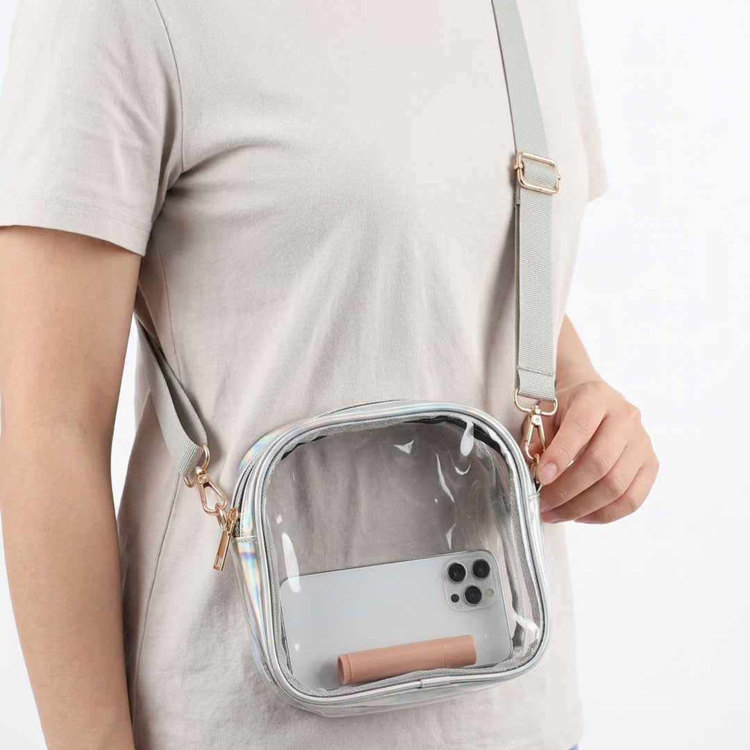 Clear Stadium Approved Crossbody Bag Iridescent Holographic Trim Gold Hardware