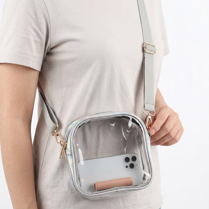 Clear Stadium Approved Crossbody Bag Iridescent Holographic Trim Gold Hardware