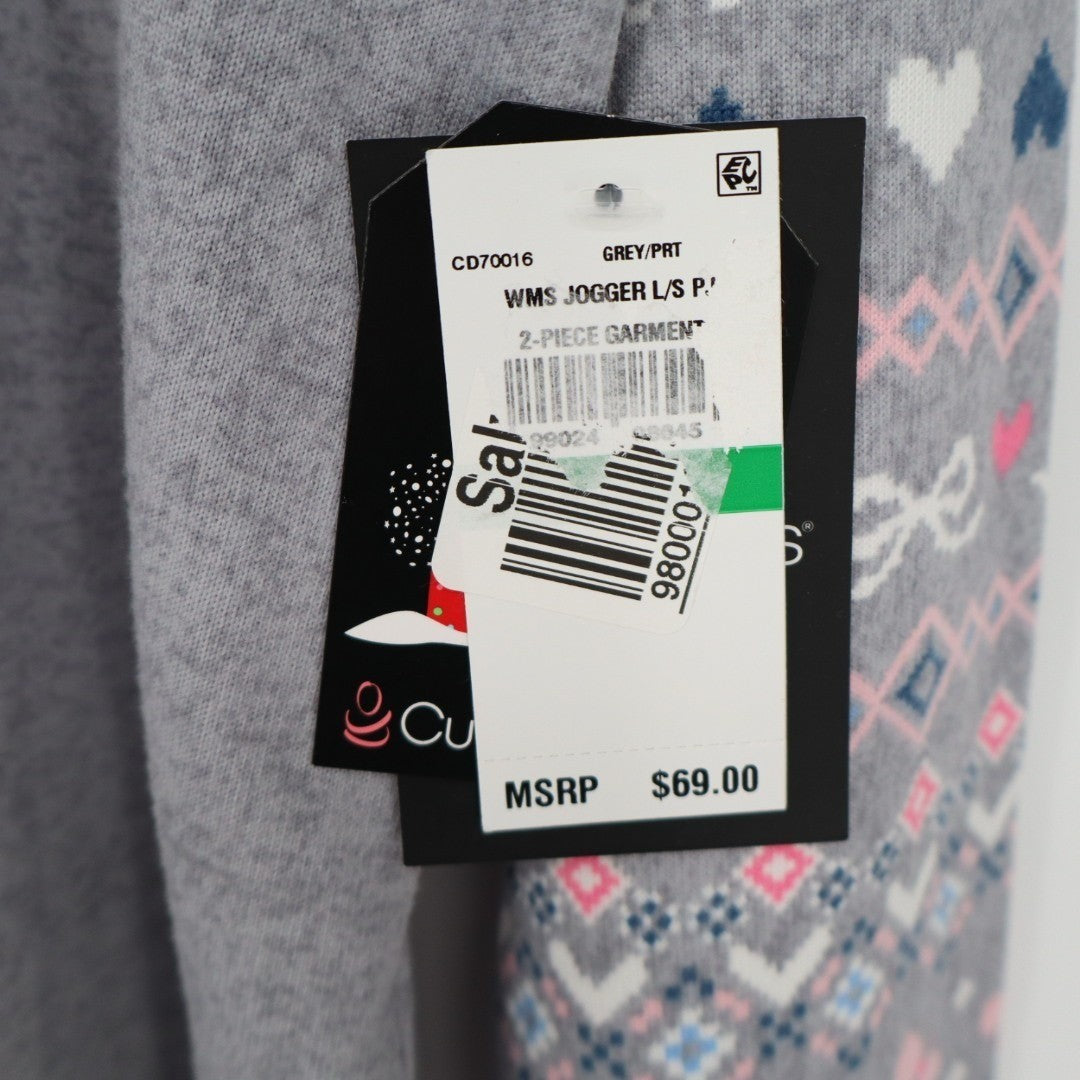 Cuddl Duds Pajama Top Womens Large Gray Floral Stretch Long Sleeve Crew Neck