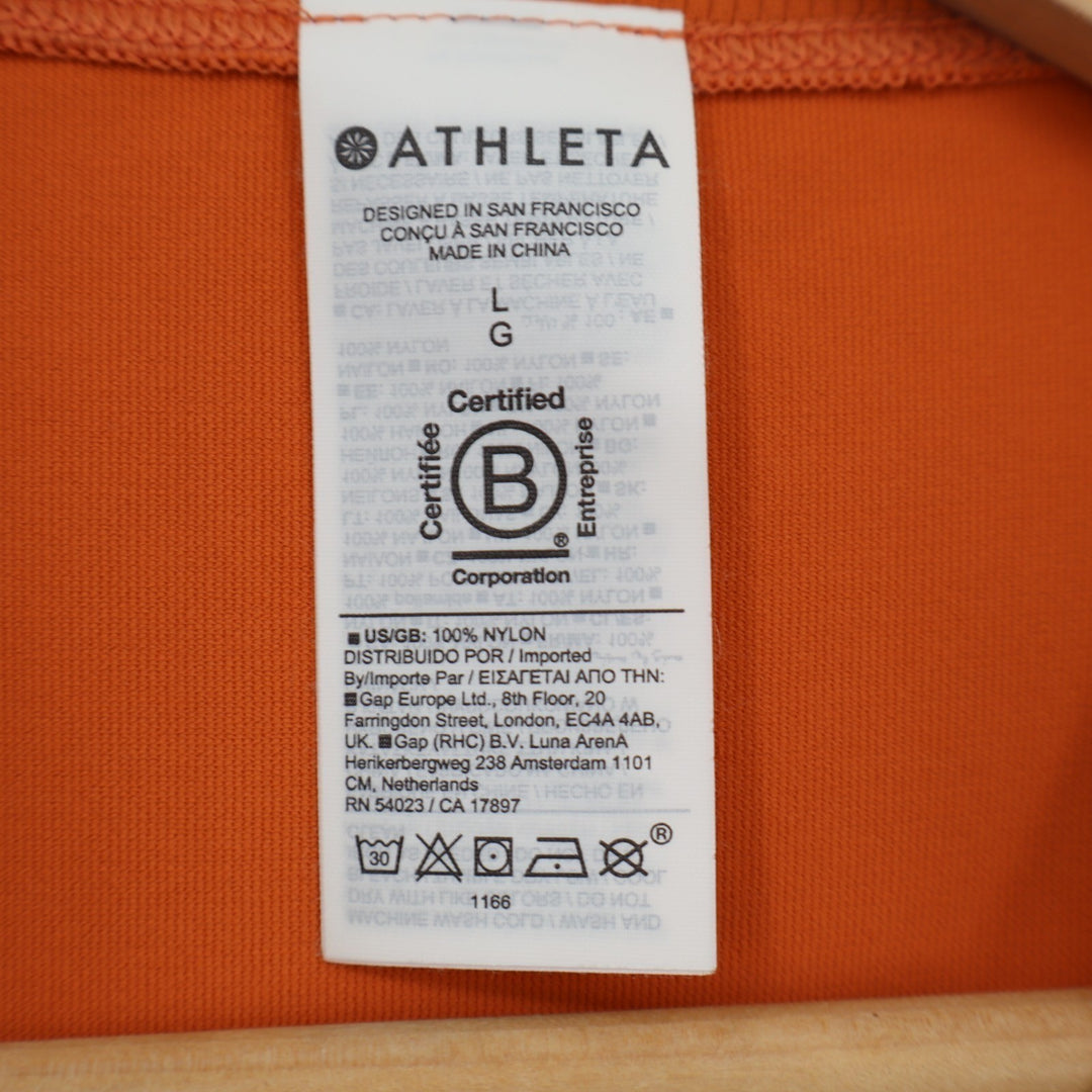 Athleta Cropped T-Shirt Women XL Orange Nylon Crew Neck Short Sleeve Pullover