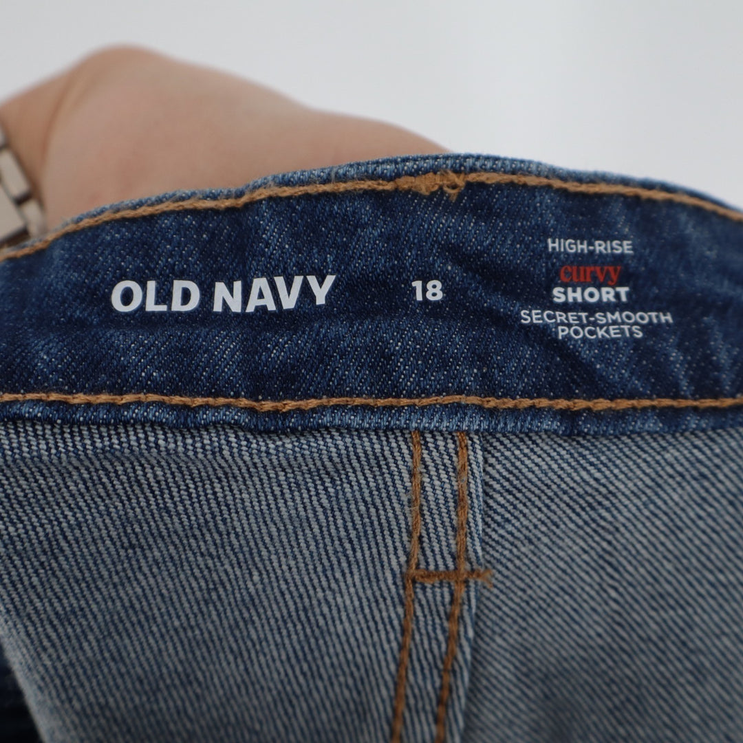Old Navy Curvy Shorts Women 18 Blue Denim Stretch High Rise Secret-Smooth Pocket