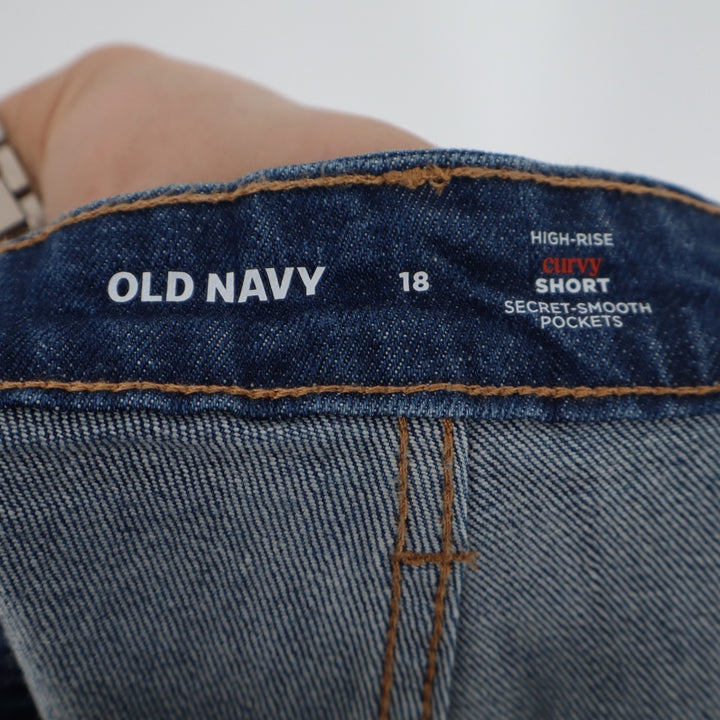Old Navy Curvy Shorts Women 18 Blue Denim Stretch High Rise Secret-Smooth Pocket