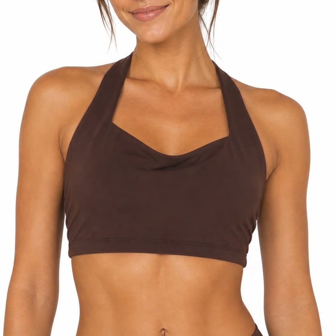 Buffbunny Collection Brown Halter Neck Sports Bra Size XL Activewear Top
