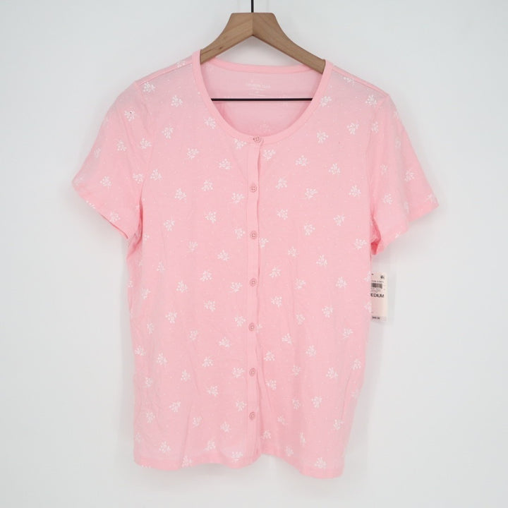 Charter Club Intimates Cropped Pajama Shirt Womens Medium Pink Floral Stretch