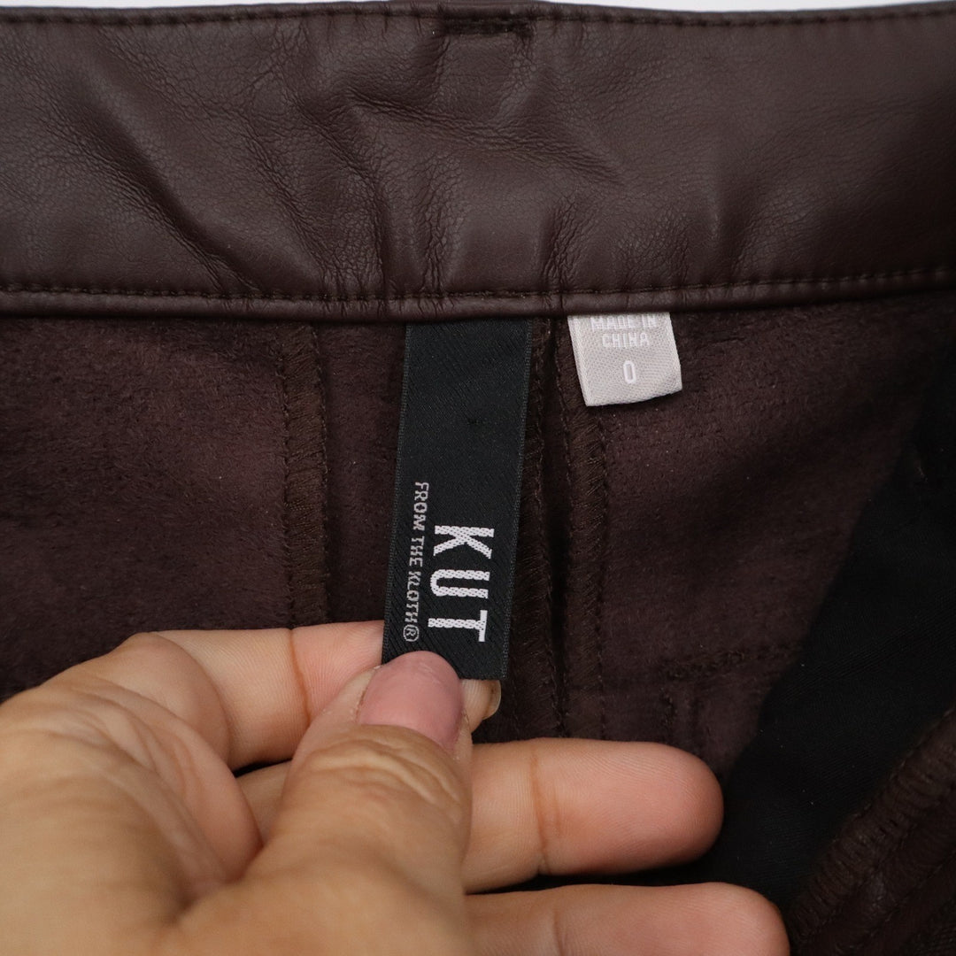 Kut from the Kloth Brown Faux Leather Wide Leg Pants Womens 0 High Rise