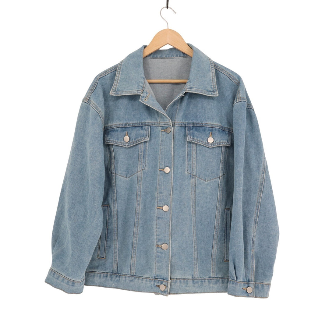 Dazy Trucker Jacket Womens Medium Blue Denim Cotton Drop Shoulder Button Front