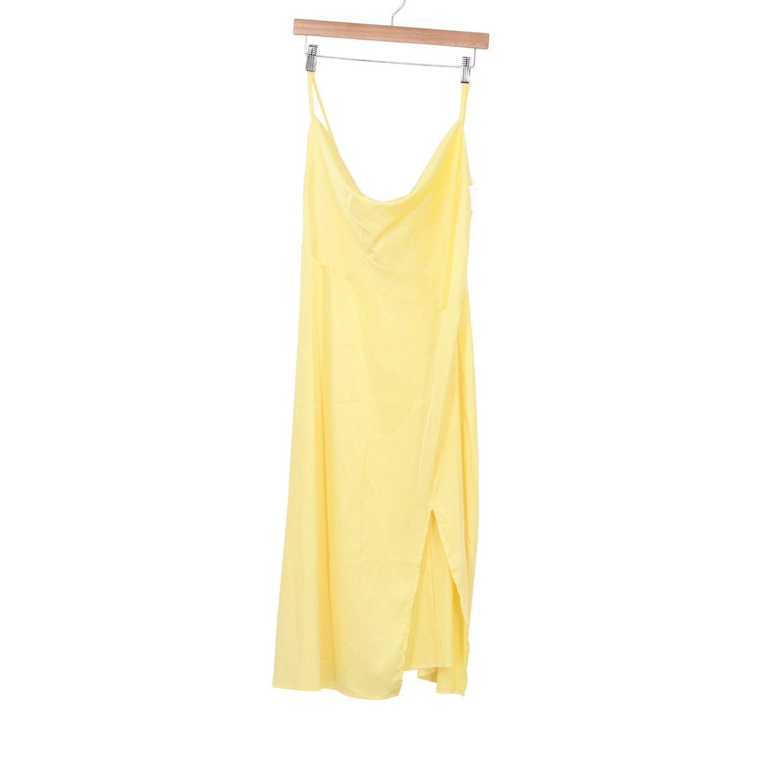 Yellow Cowl Neck Wrap Midi Dress Sleeveless Adjustable Straps Size L