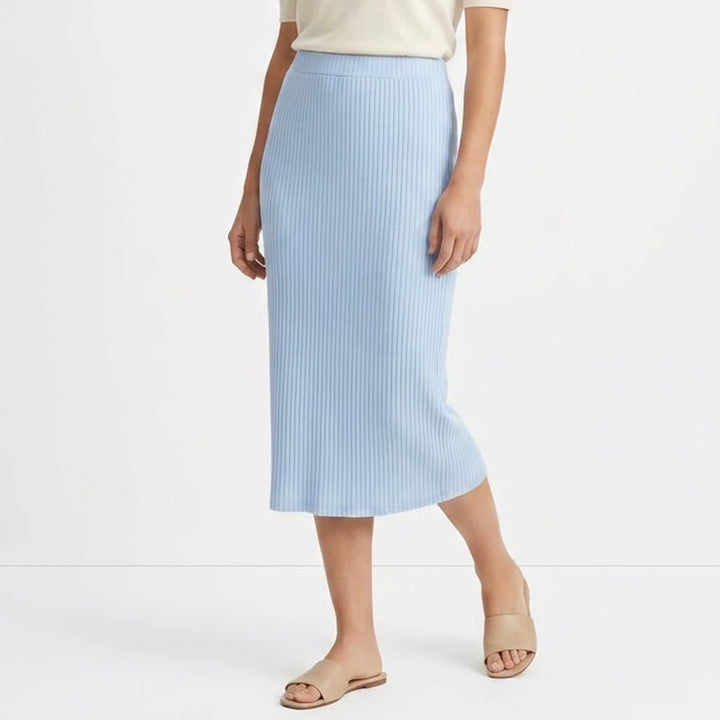 Old Navy Straight Maxi Skirt Womens Medium Light Blue Knit Ribbed Cotton Stretch