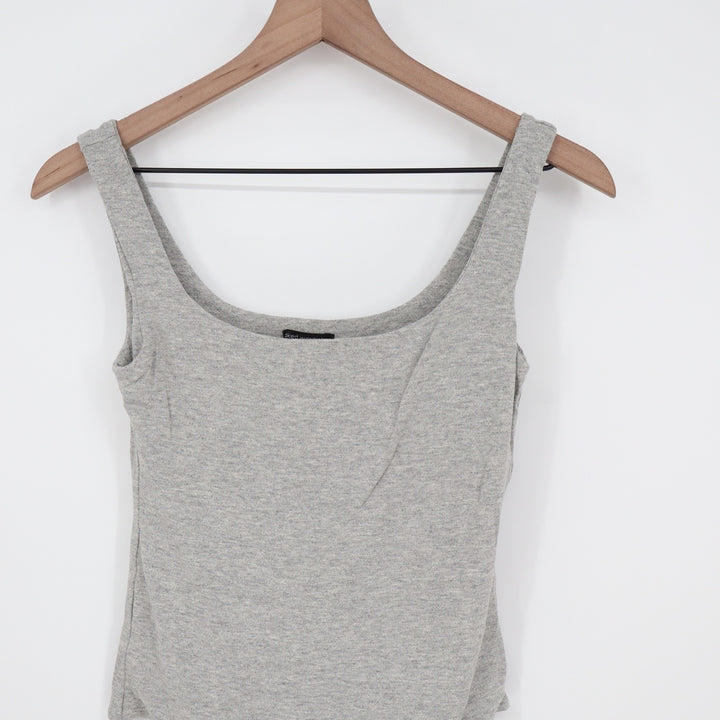 Naked Wardrobe Heather Gray Scoop Neck Sleeveless Thong Bodysuit M
