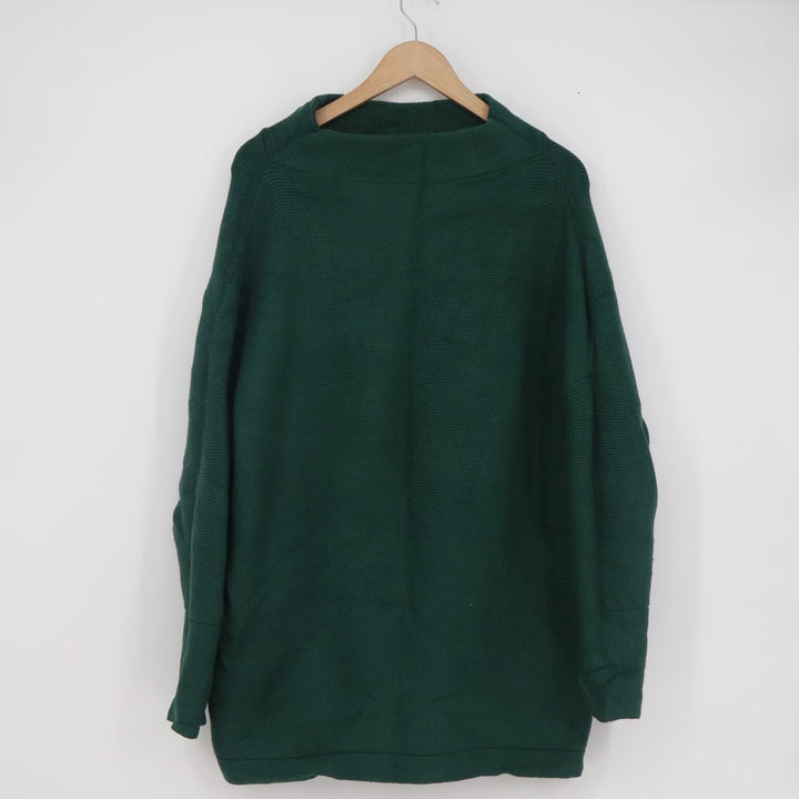 Forest Green Ribbed Boat Neck Oversized Tunic Sweater Womens Large LDC0082