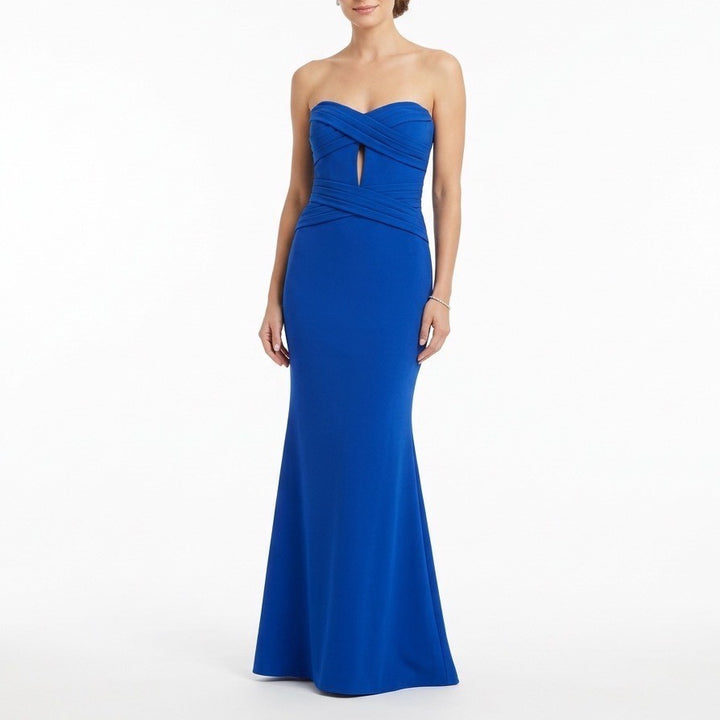 Lulus Royal Blue Strapless Pleated Crossover Maxi Dress IBD32624L Womens Medium