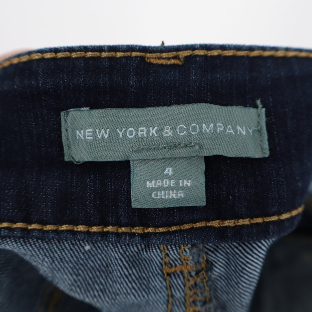 New York & Company Mom Shorts Womens 4 Blue Denim Cotton Stretch Cuffed Hem