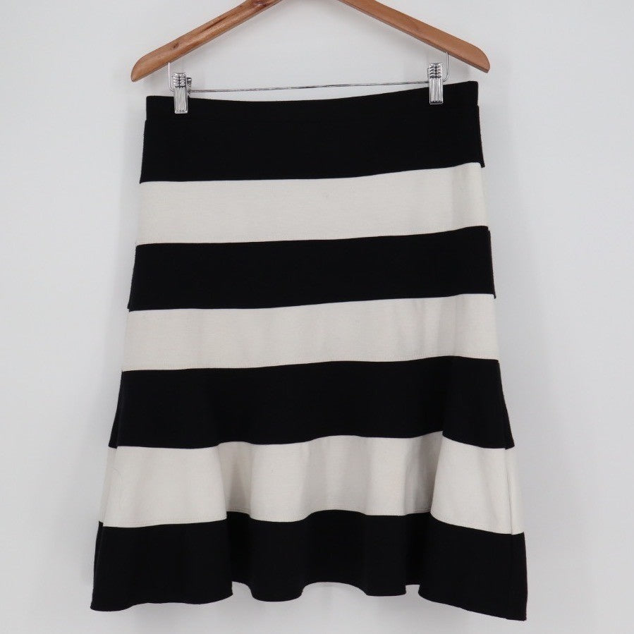 Spense Black White Stripe Midi Skirt Size L Elastic Waist Flared Skirt