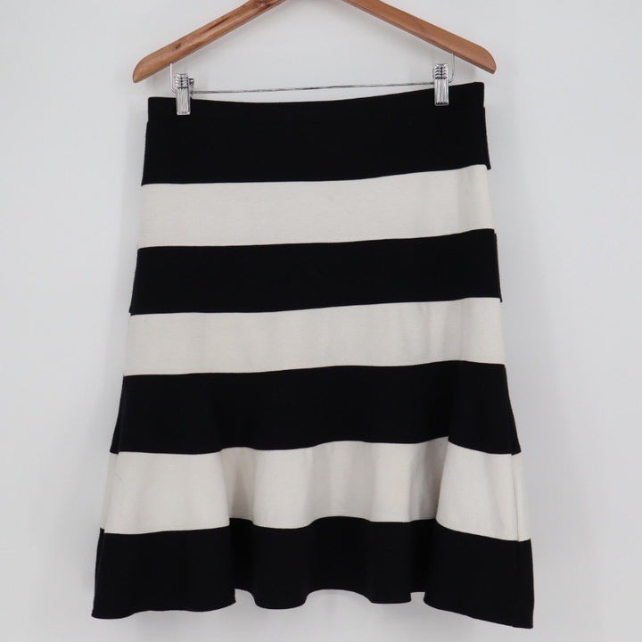 Spense Black White Stripe Midi Skirt Size L Elastic Waist Flared Skirt