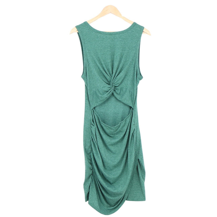 Green Sleeveless Twist Back Cutout Ruched Knit Bodycon Dress Large