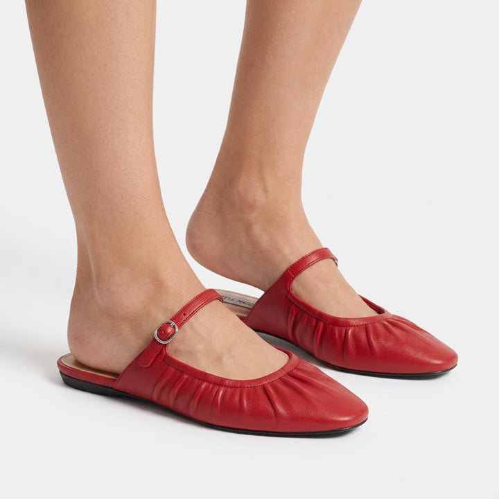 Steve Madden Gisele Red Leather Ruched Mary Jane Flat Mules Womens 8.5M