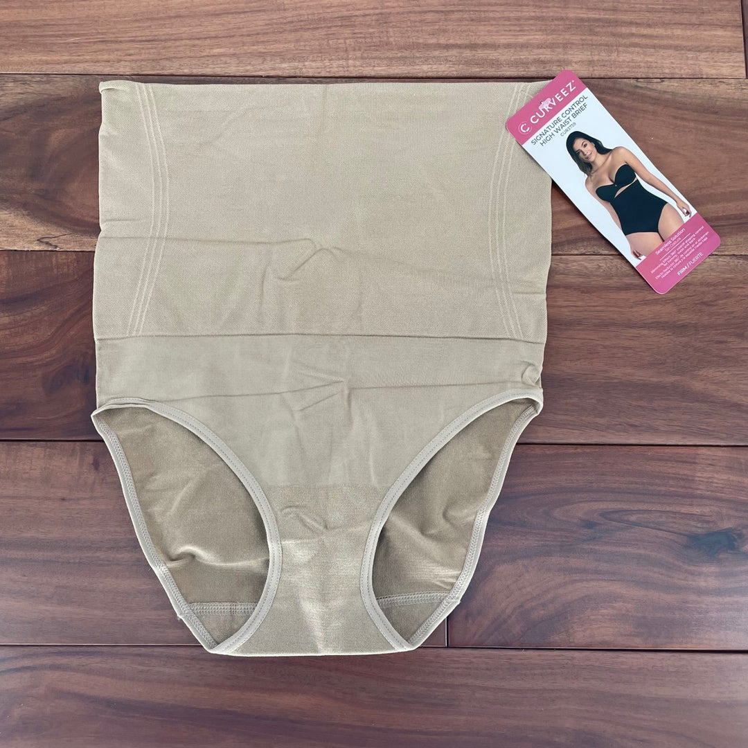CURVEEZ High Waist Tummy Control Shaping Briefs Nude Beige Size M