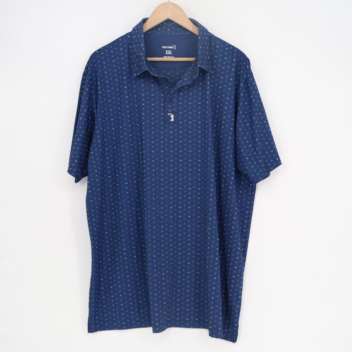 Bogeybros Polo Shirt Men 2XL Blue Printed Short Sleeve Spread Collar Golf Tennis