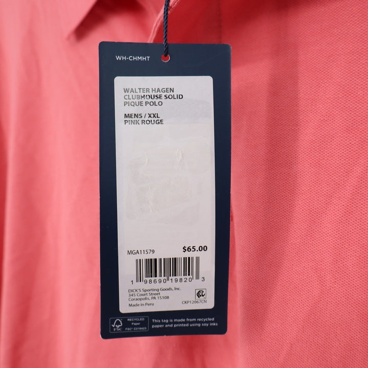 Walter Hagen Mens XXL Pink Rouge Clubhouse Solid Pique Polo Shirt Short Sleeve