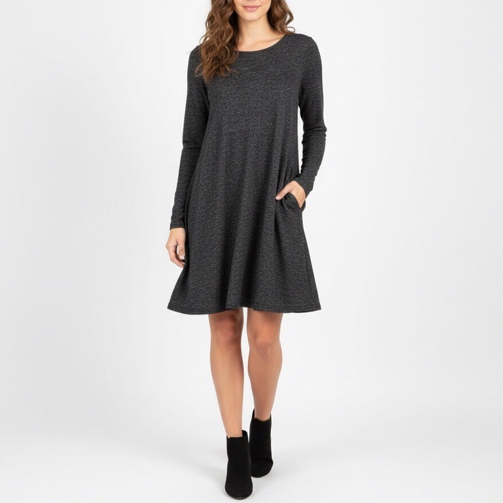 Lildy Plush Knit Tunic Top Womens Small/Medium Heather Gray Stretch Long Sleeve