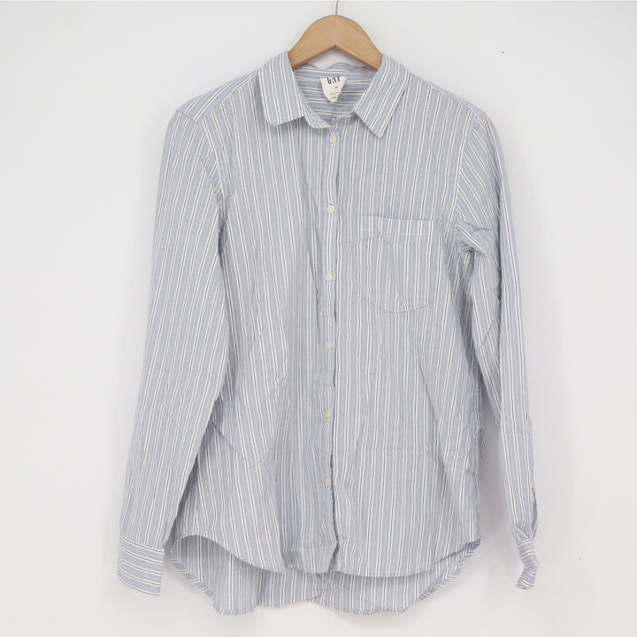 GAP The Classic Shirt Womens Medium Blue White Striped Cotton Button Down