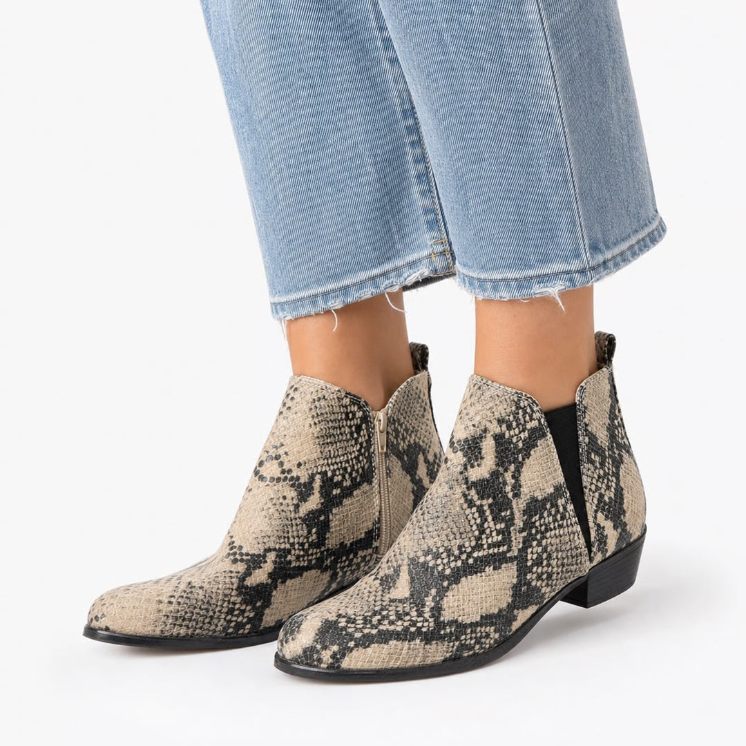 SO Hannosnake Womens Ankle Booties Faux Snakeskin Grey Cream Size 10
