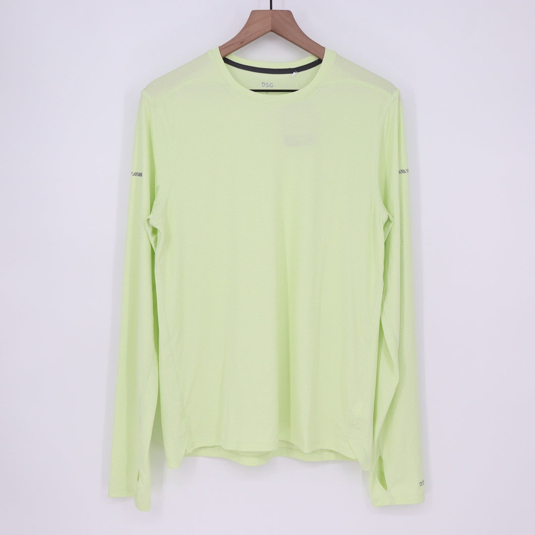 DSG Mens Run LS Tee Pale Neon Green Reflective UV Protection Shirt S