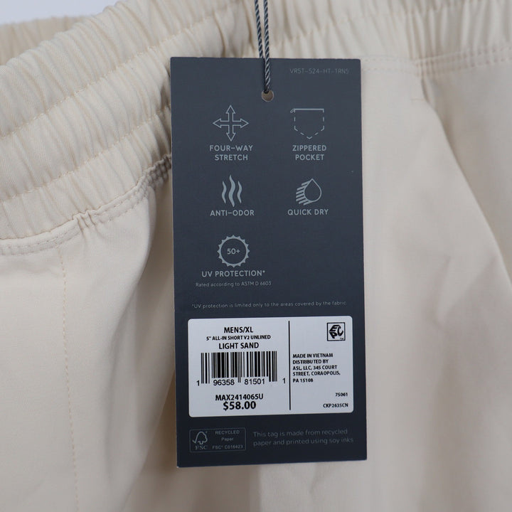 VRST Mens All-In Short V2 Unlined 5" Light Sand XL New