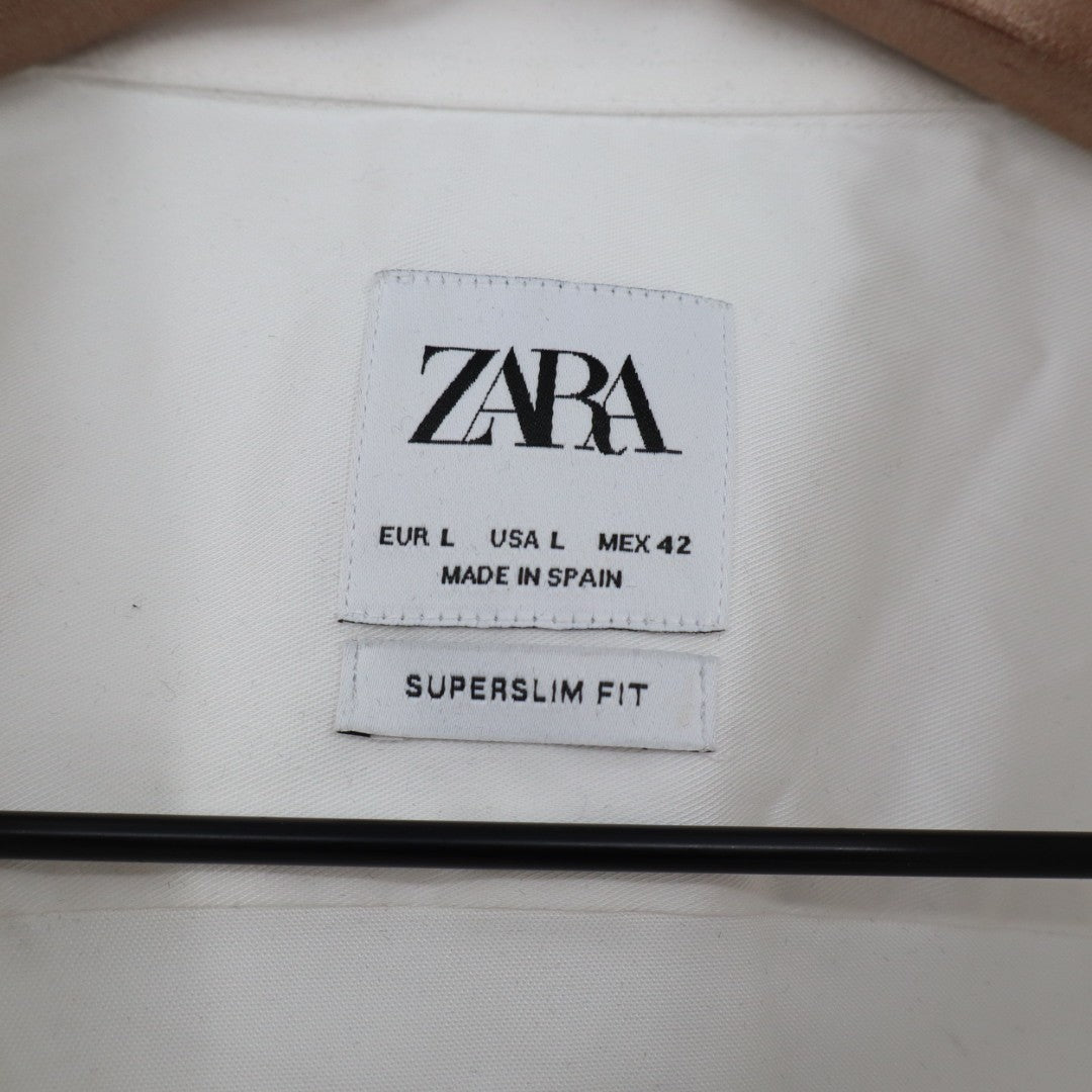 Zara Shirt Mens Large Off White Stretch Superslim Fit Long Sleeve Button Up