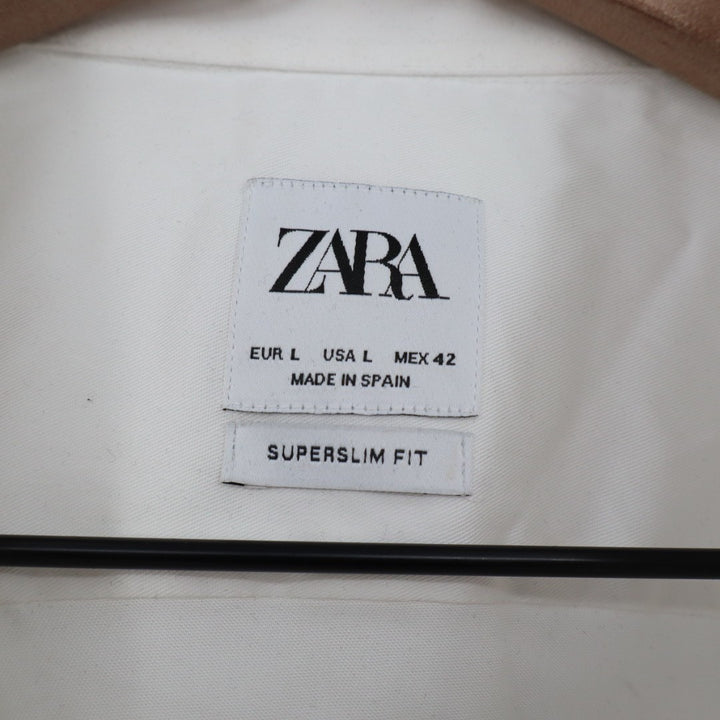 Zara Shirt Mens Large Off White Stretch Superslim Fit Long Sleeve Button Up
