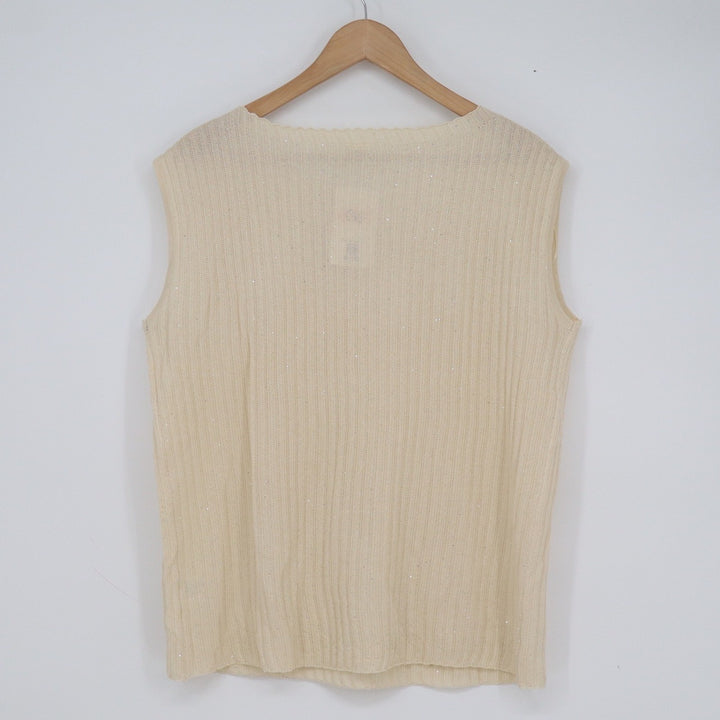 Like Love Ivory Ribbed Sequin Knit Sleeveless Top Small
