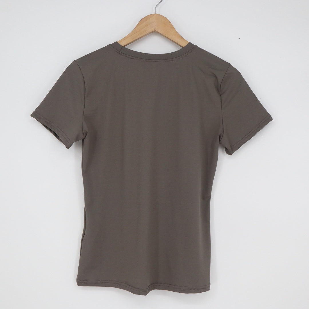 VOO Womens Activewear Short Sleeve Top Taupe Brown Performance Tee Size L