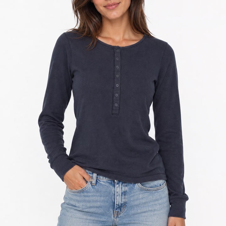 Old Navy Womens Cozy Snug Ribbed Henley Long Sleeve Top Dark Gray Medium