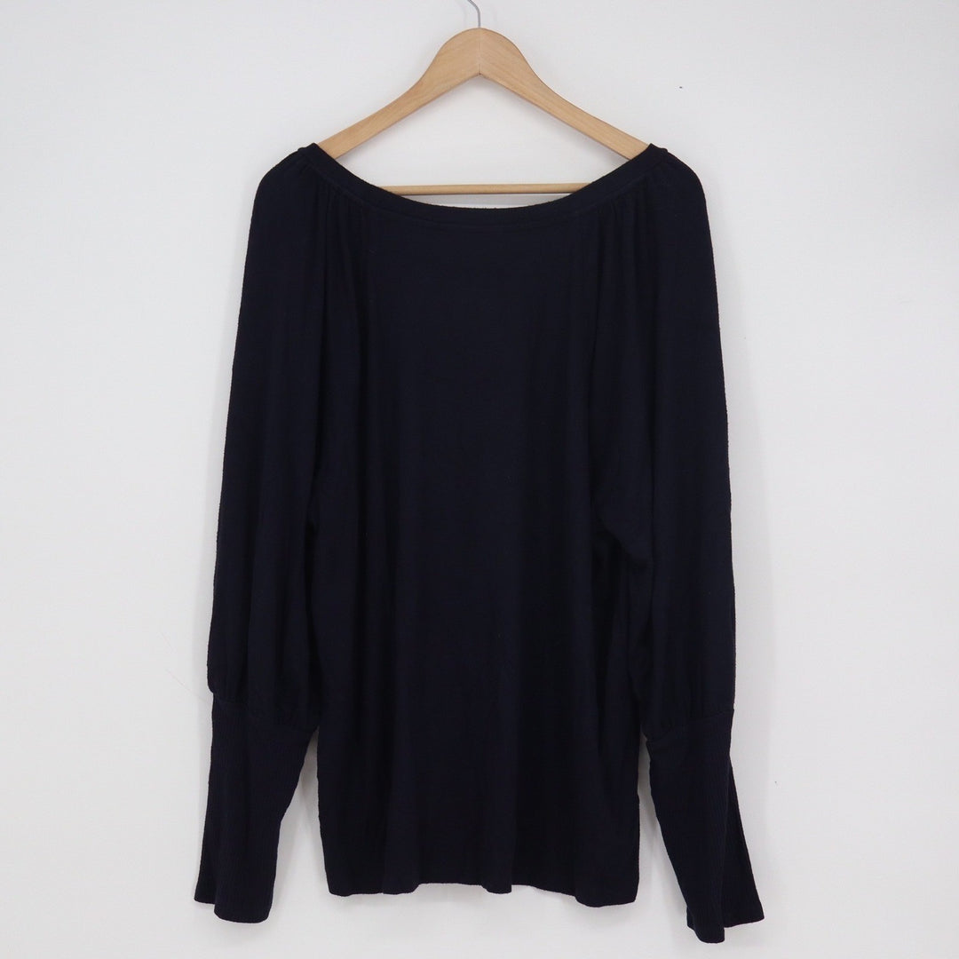LOFT Womens XL Navy Blue Bishop Sleeve Ribbed Cuff Boat Neck Knit Blouse Top