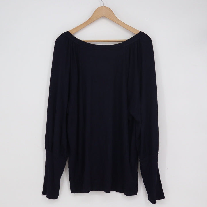 LOFT Womens XL Navy Blue Bishop Sleeve Ribbed Cuff Boat Neck Knit Blouse Top