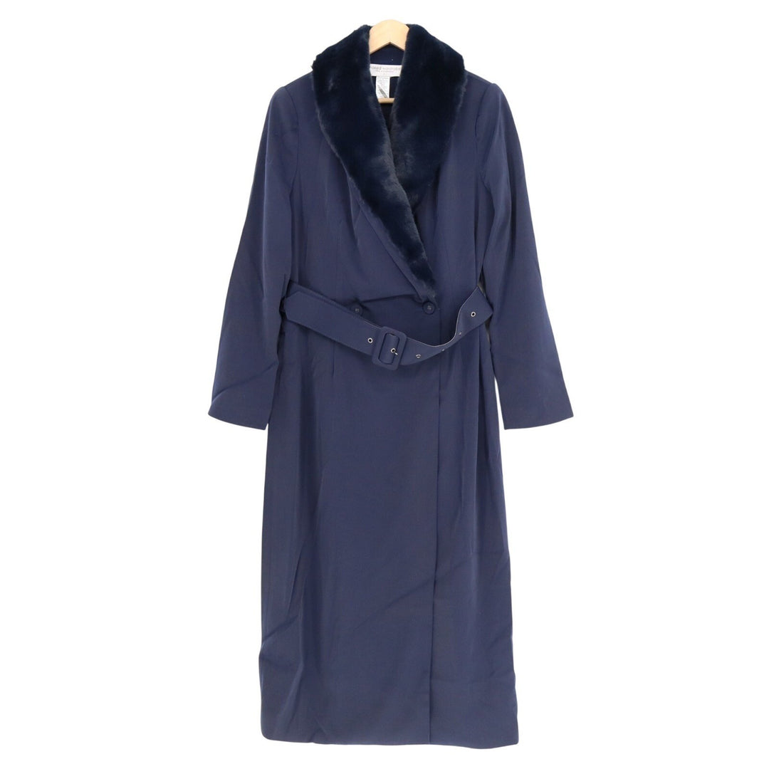 Naked Wardrobe The Statement Trench Coats Womens Large  Navy fur Shawl Collar