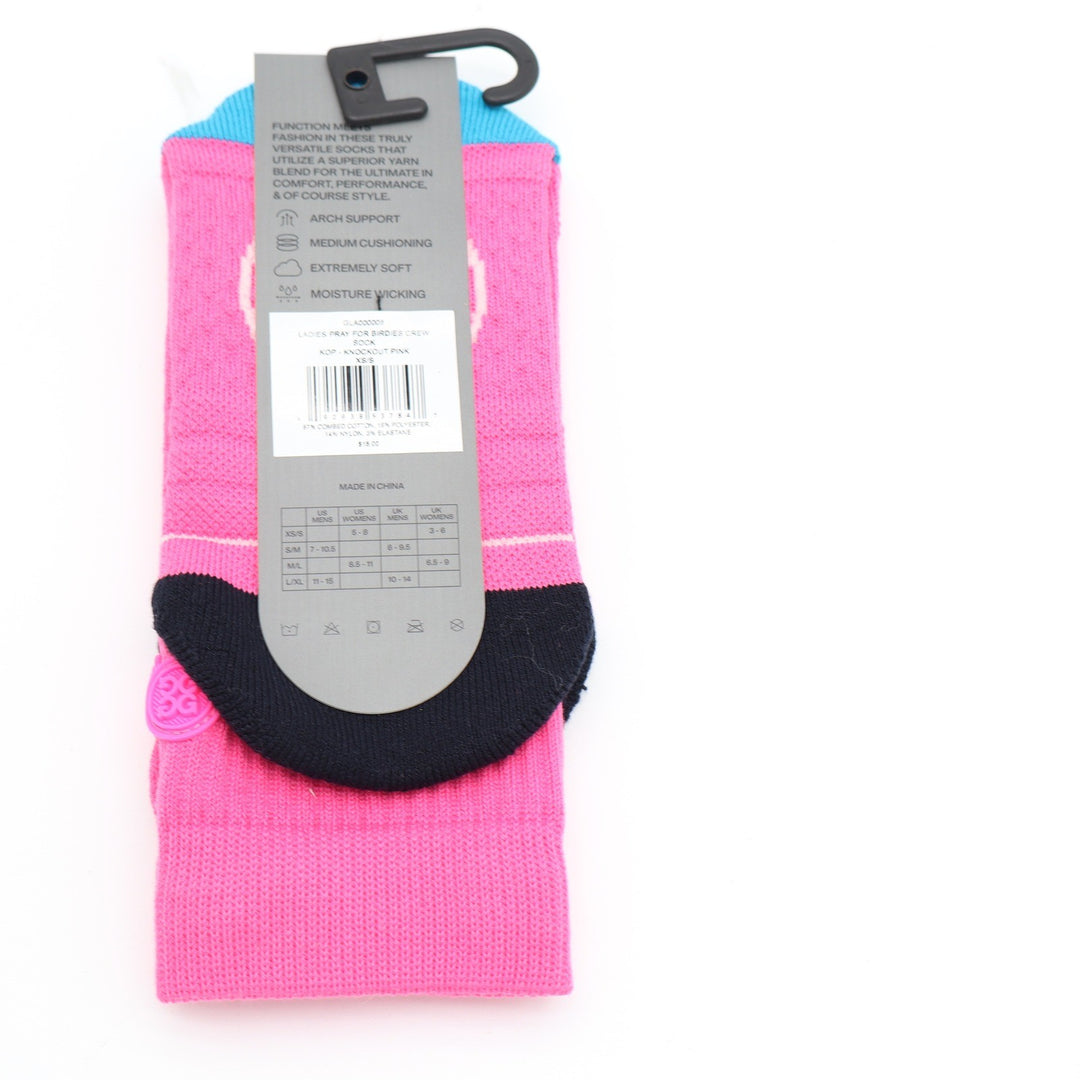 G/FORE Ladies Pray For Birdies Crew Golf Socks Knockout Pink XS/S