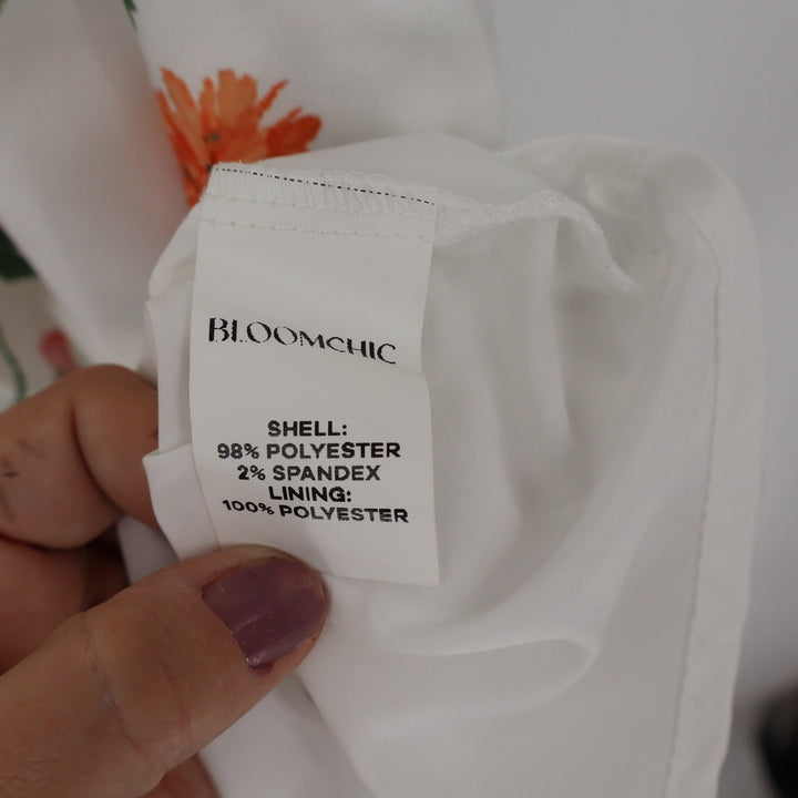 Bloomchic Floral Midi Dress White Orange Pink Sweetheart Smocked Plus Size 18-20
