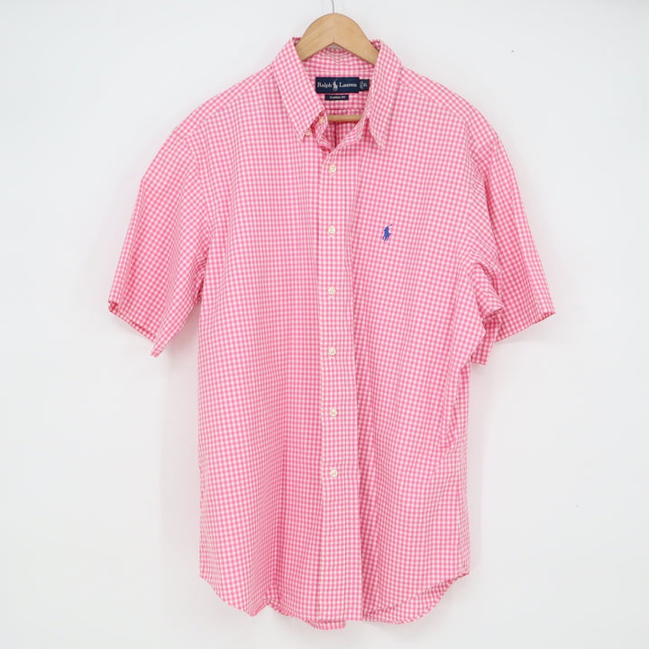 Ralph Lauren Shirt Mens XL Classic Fit Pink Gingham Short Sleeve Button-Down EX