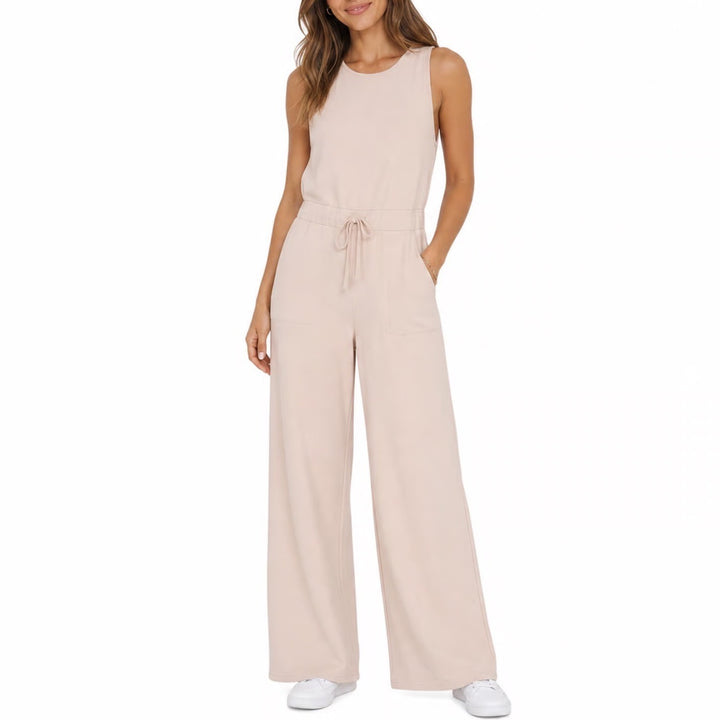 Peach Pink Sleeveless Wide Leg Jumpsuit Drawstring Waist L