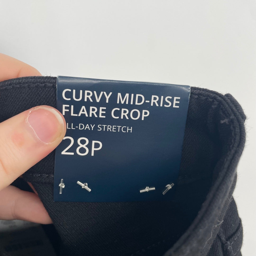 J Crew Curvy Mid-Rise Flare Crop Jeans Black Size 28P All-Day Stretch Denim