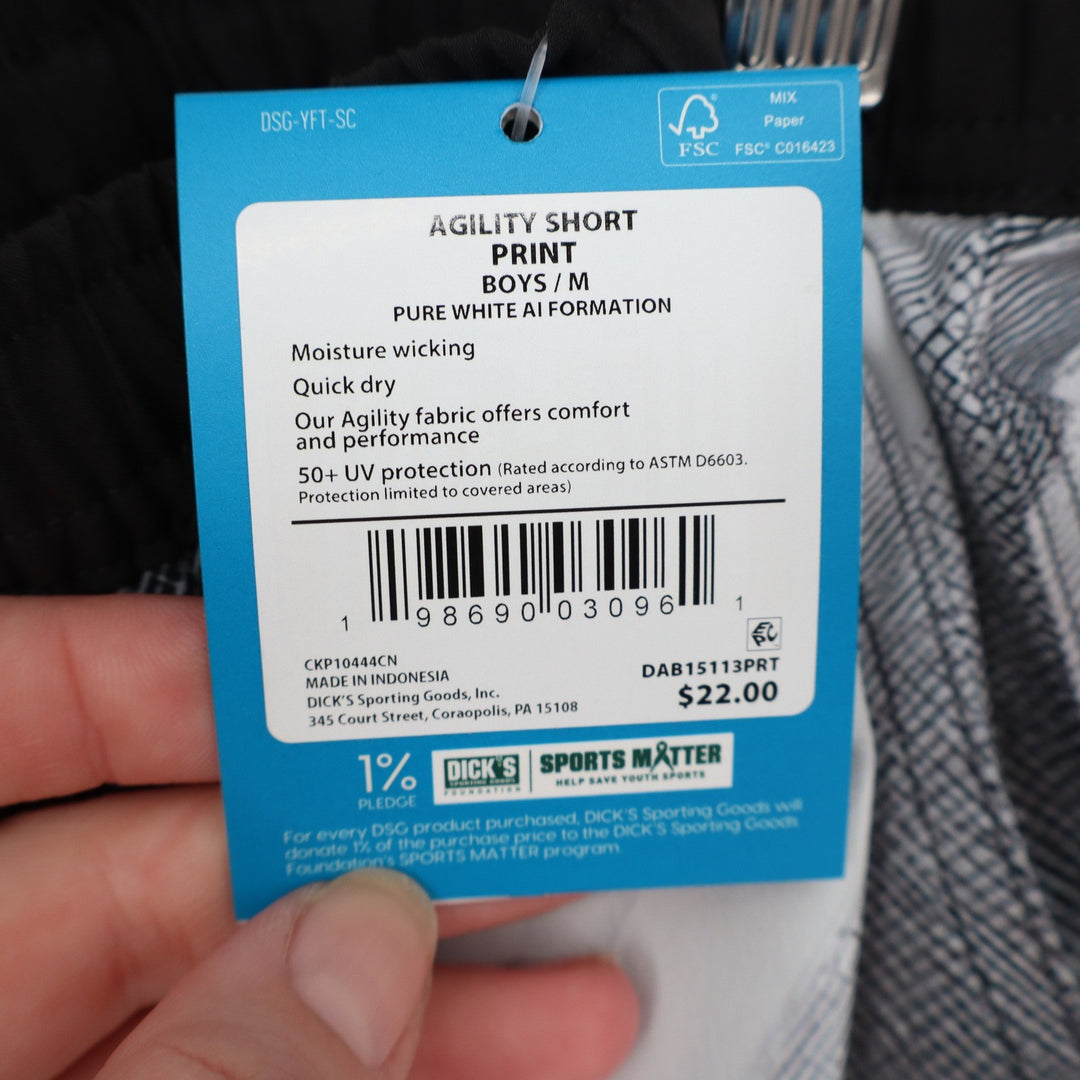 DSG Boys Agility Short Pure White AI Formation Print Size M 10-12