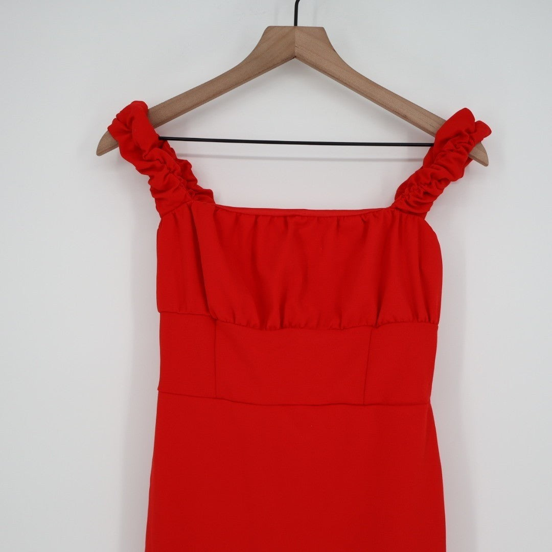 Lulus Tayla Maxi Dress Women's Medium Red Sleeveless Ruched Column Back Zip