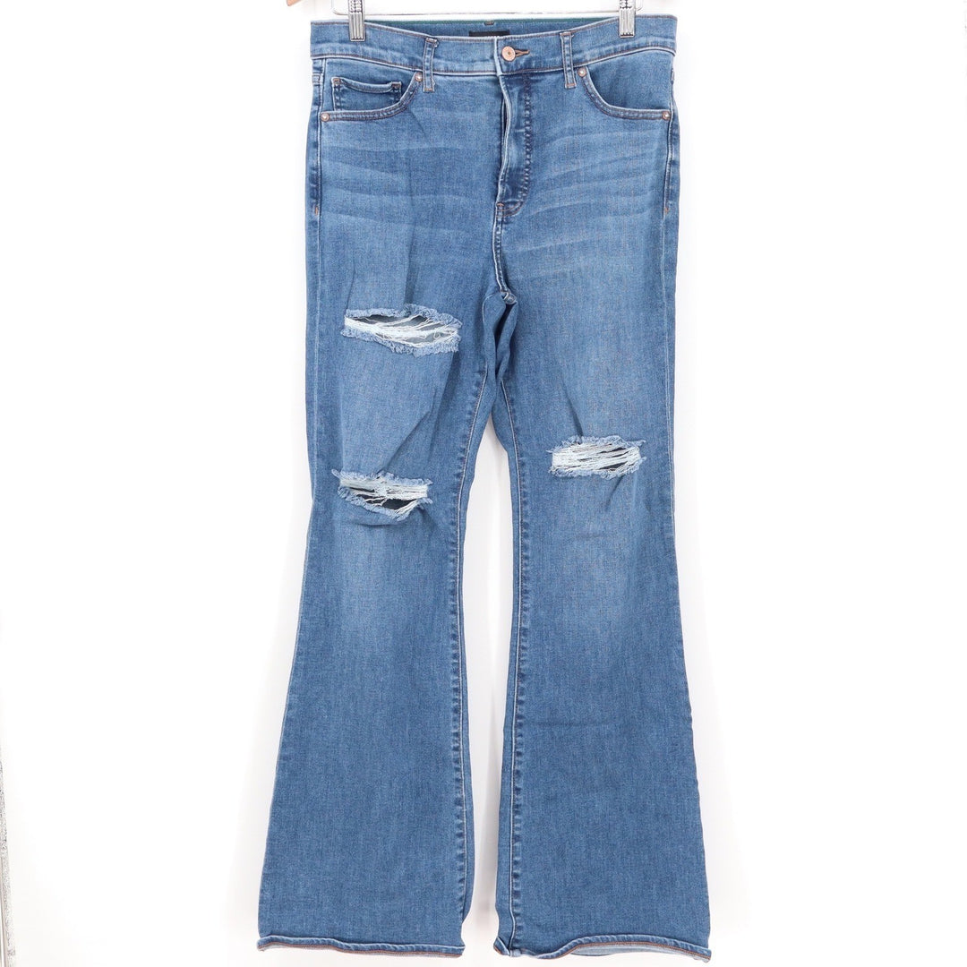 Express Women High Rise Flare Distressed Ripped Knee Jeans Medium Wash 12R